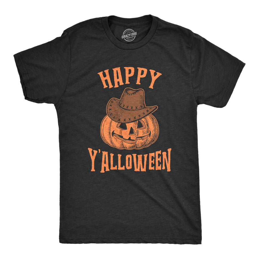 Mens Happy Yalloween Tshirt Funny Halloween Jack-O-Lantern Cowboy Graphic Novelty Tee Image 1