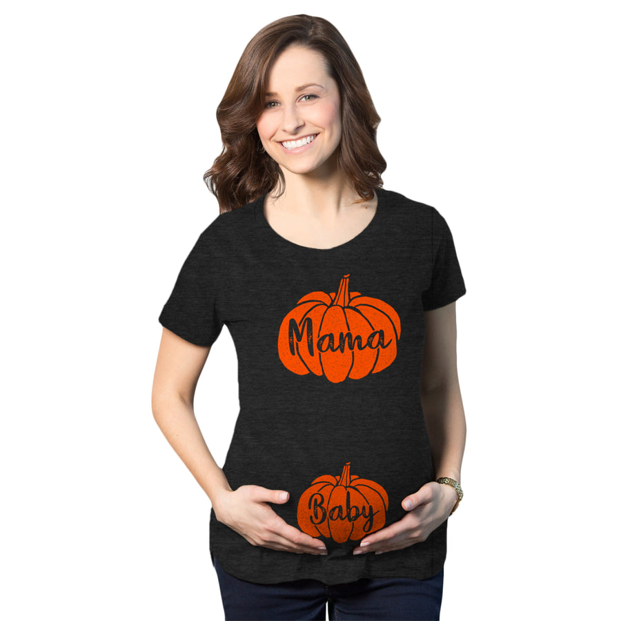 Maternity Mama And Baby Pumpkin Tshirt Cute Family Halloween Pregnancy Tee Image 1