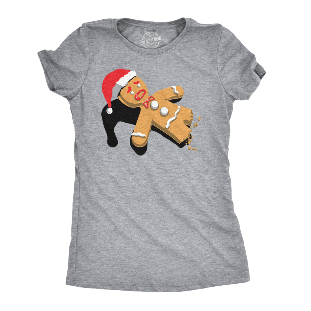 Womens Half-Eaten Gingerbread Tshirt Funny Christmas Cookies Tee Image 1