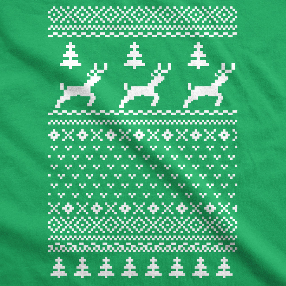 Reindeer Ugly Christmas Sweater T Shirt Funny Holiday Party Vintage Pattern Tee Image 2