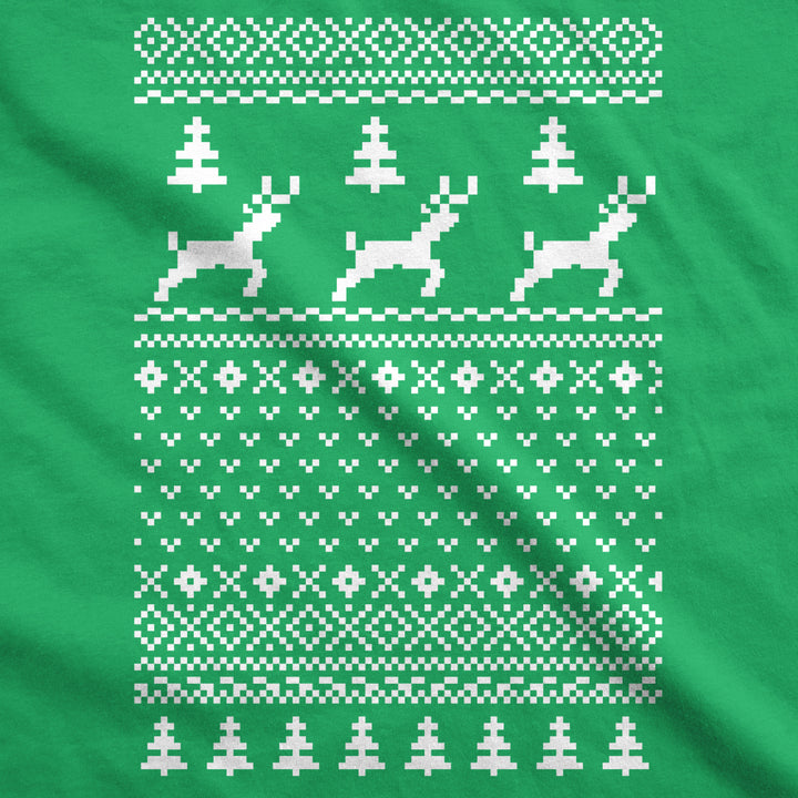 Reindeer Ugly Christmas Sweater T Shirt Funny Holiday Party Vintage Pattern Tee Image 2