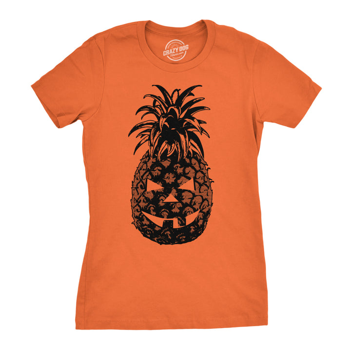 Womens Pineapple Jack-O-Lanern Tshirt Cool Halloween Party Tee For Ladies Image 1