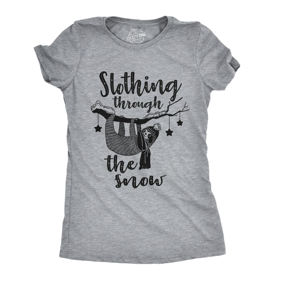 Womens Slothing Through The Snow Tshirt Funny Christmas Carol Sloth Tee Image 1