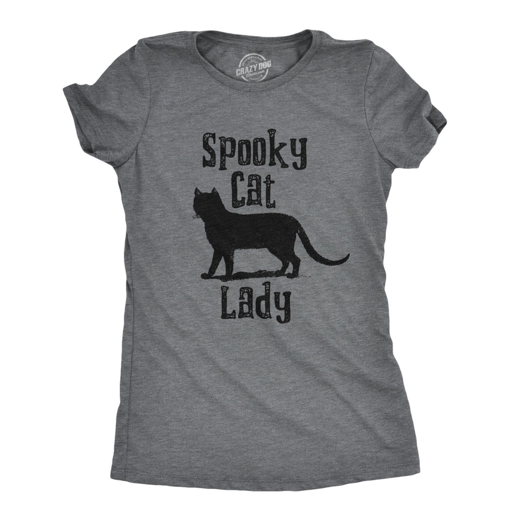 Womens Spooky Cat Lady Tshirt Funny Black Cat Halloween Tee Image 1