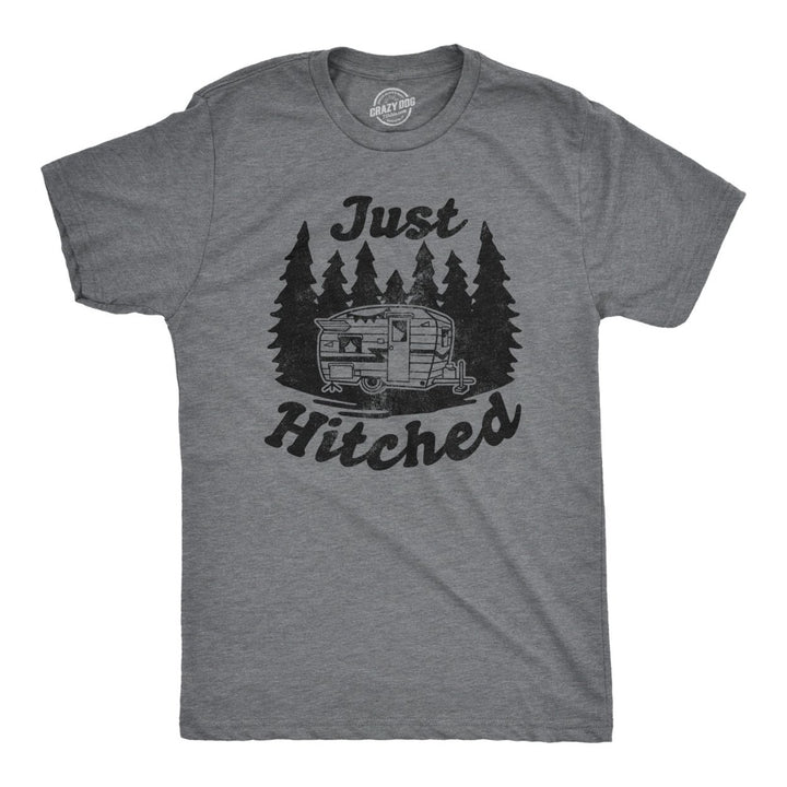 Mens Just Hitched Tshirt Funny Newlyweds Camping Tee Image 1