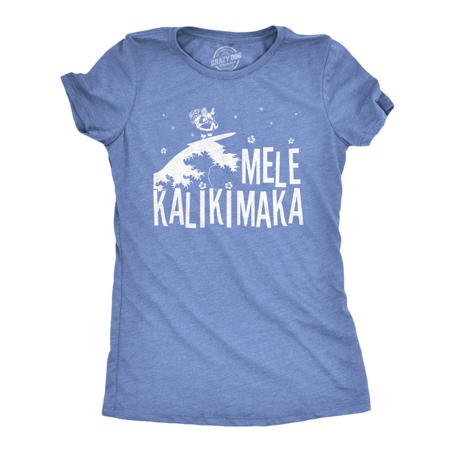 Womens Mele Kalikimaka Tshirt Funny Surfing Hawaiian Christmas Santa Tee Image 1