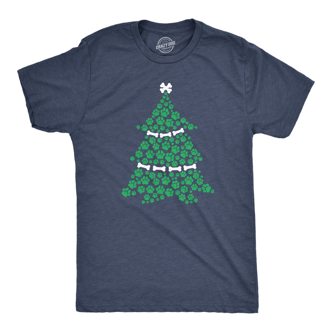 Mens Dog Paw Christmas Tree Tshirt Cute Festive Holiday Puppy Lover Tee Image 1