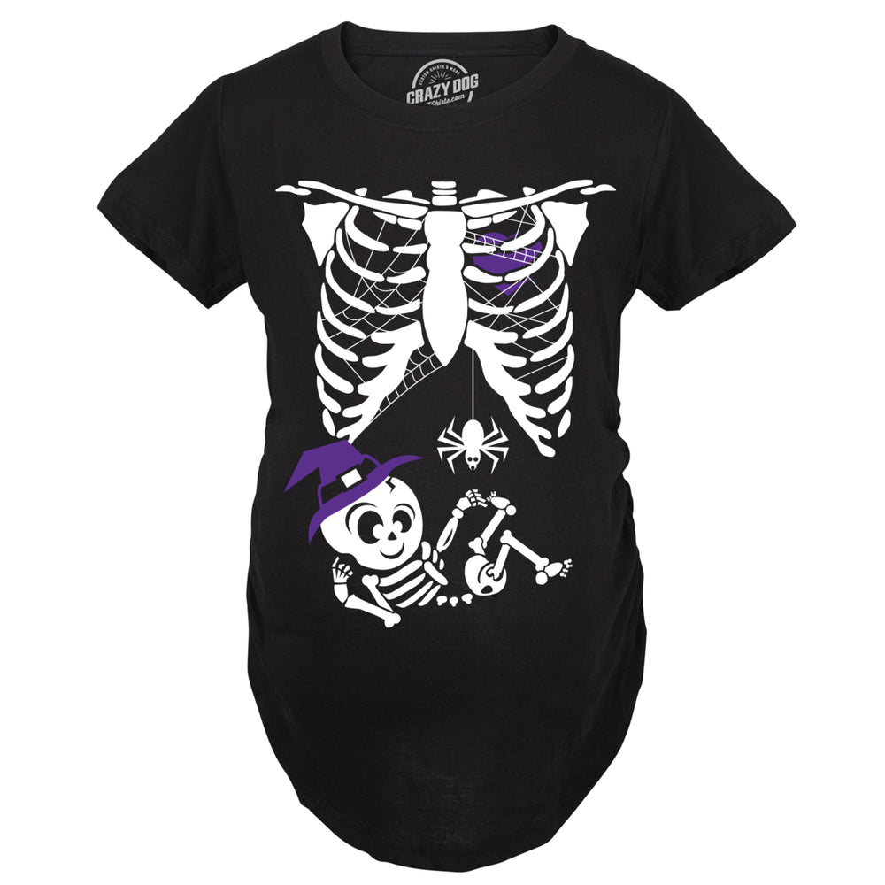 Maternity Witch Baby Bump Skeleton Cute Pregnancy Tshirt Halloween Night Image 2
