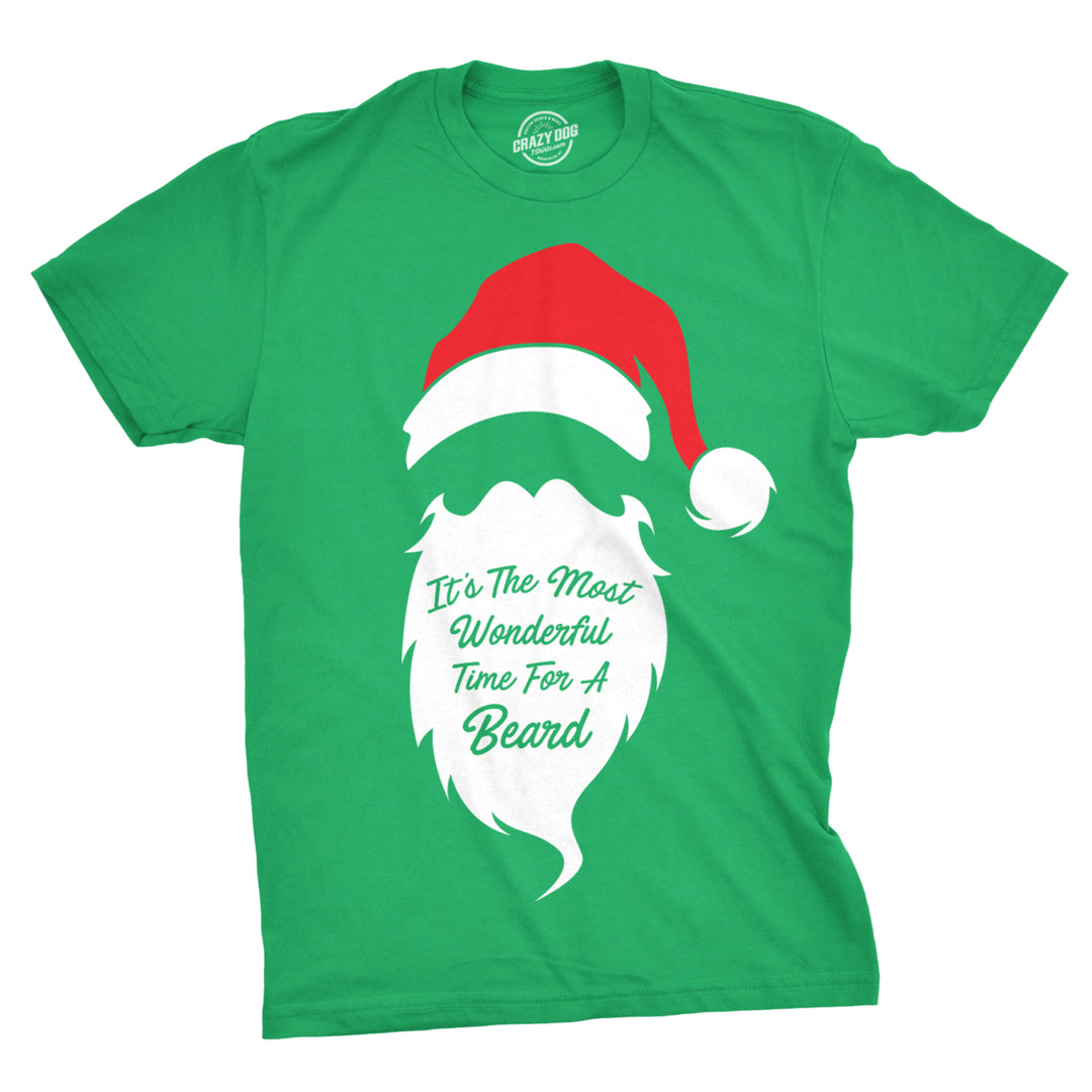 Mens Most Wonderful Time For A Beard Tshirt Funny Christmas Tee For Guys Holiday Party Image 1