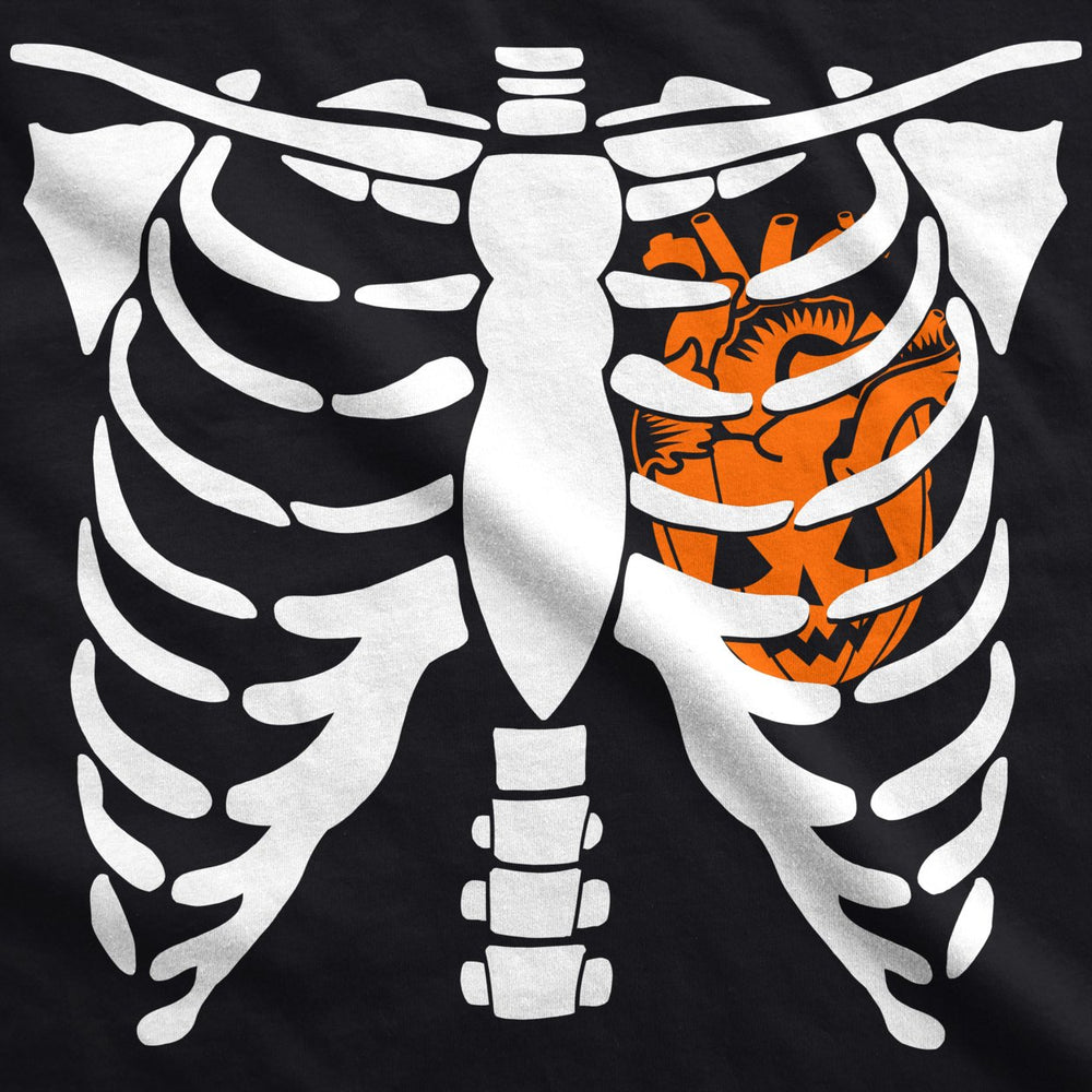 Mens Pumpkin Heart Skeleton Rib Cage Tee Funny Halloween Jack-O-Lantern Tee Image 2