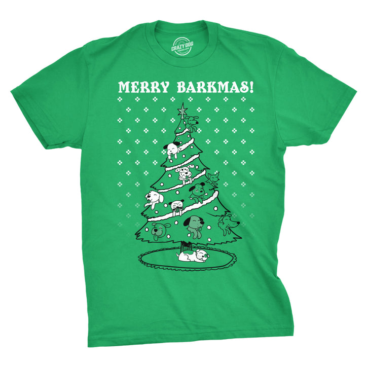 Mens Merry Barkmas Funny Dog Lover Christmas Tree Holiday T shirt Image 1