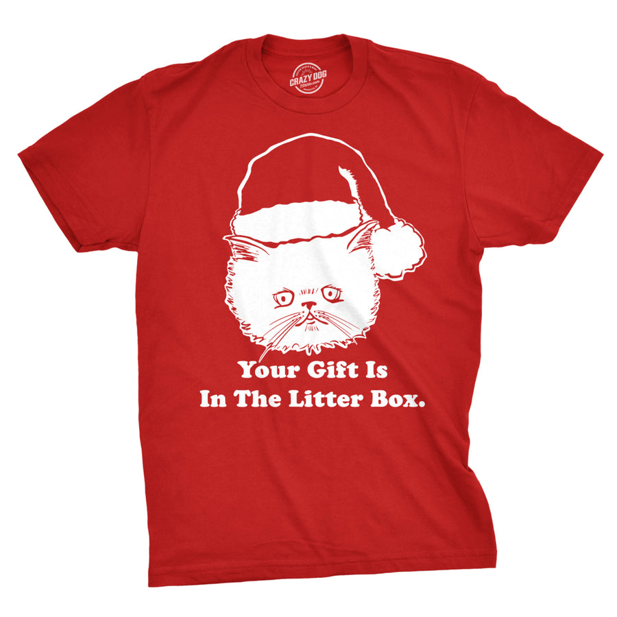 Mens Gift Is In The Litter Box Funny Crazy Cat Christmas Holiday T shirt Image 1