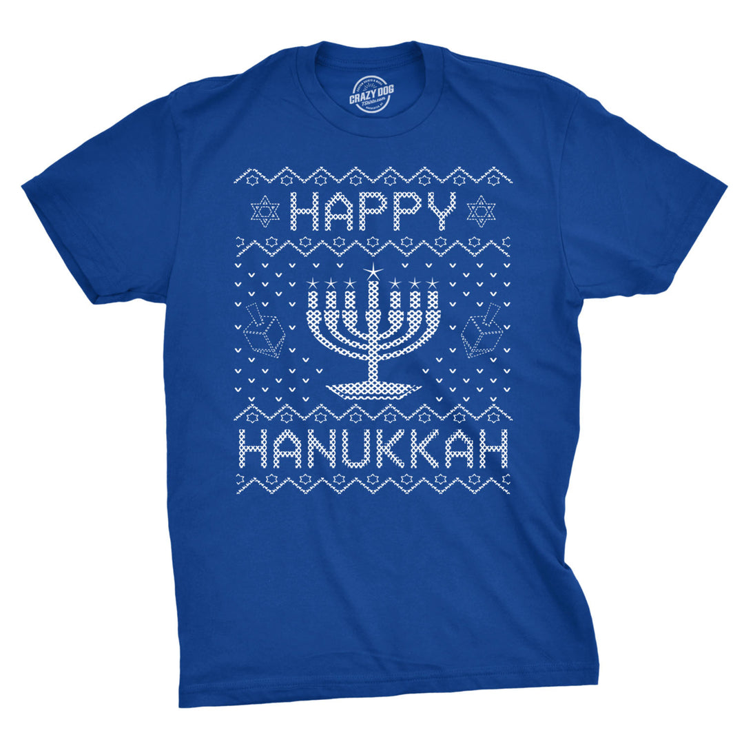 Mens Happy Hanukkah Tshirt Funny Jewish Christmas Menorah Tee For Guys Image 1