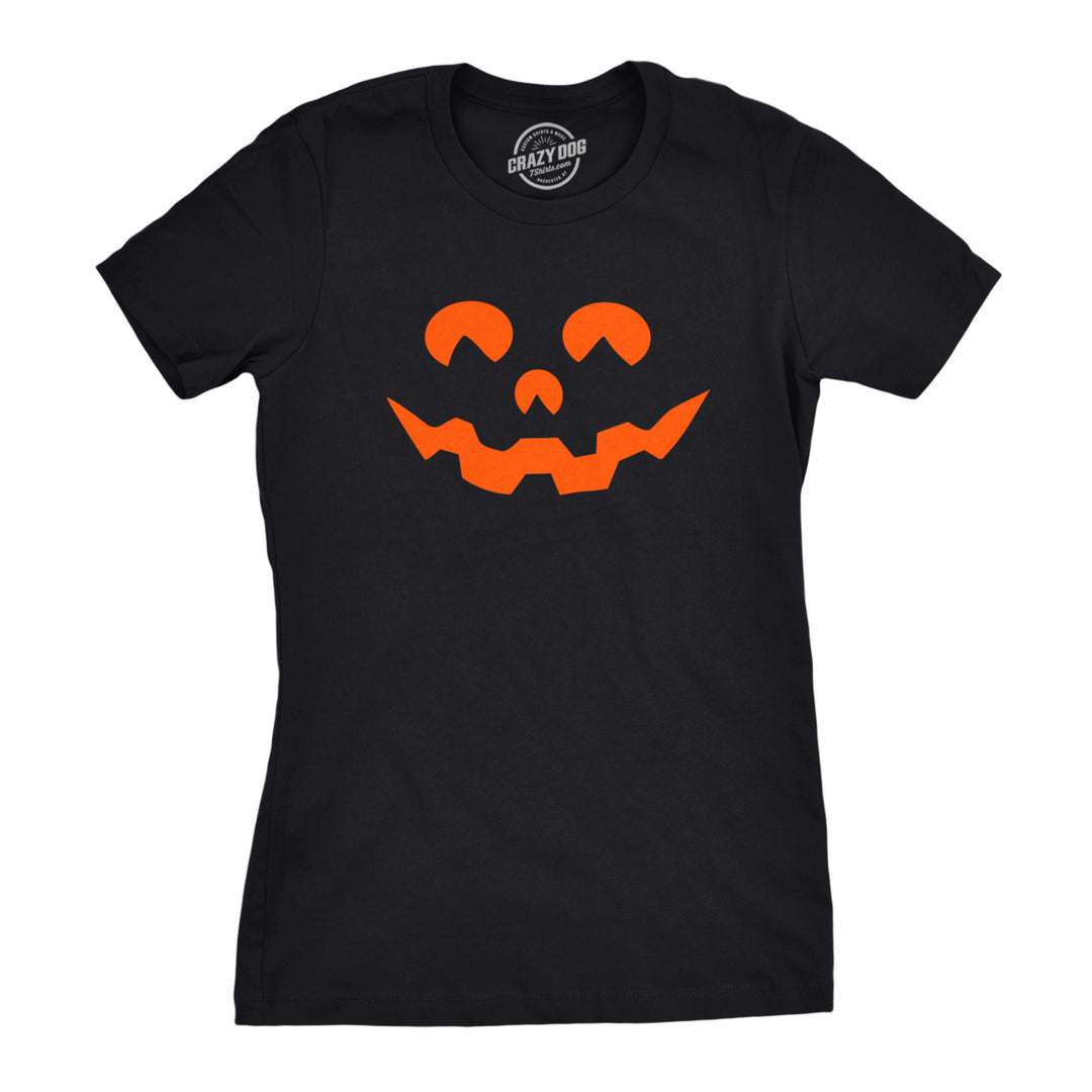 Womens Cartoon Eyes Pumpkin Face Funny Fall Halloween Spooky T shirt Image 1