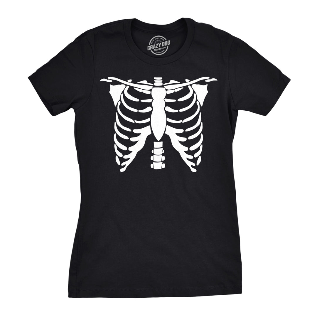 Womens White Skeleton Rib Cage Tshirt Bones Costume Halloween Tee Image 1