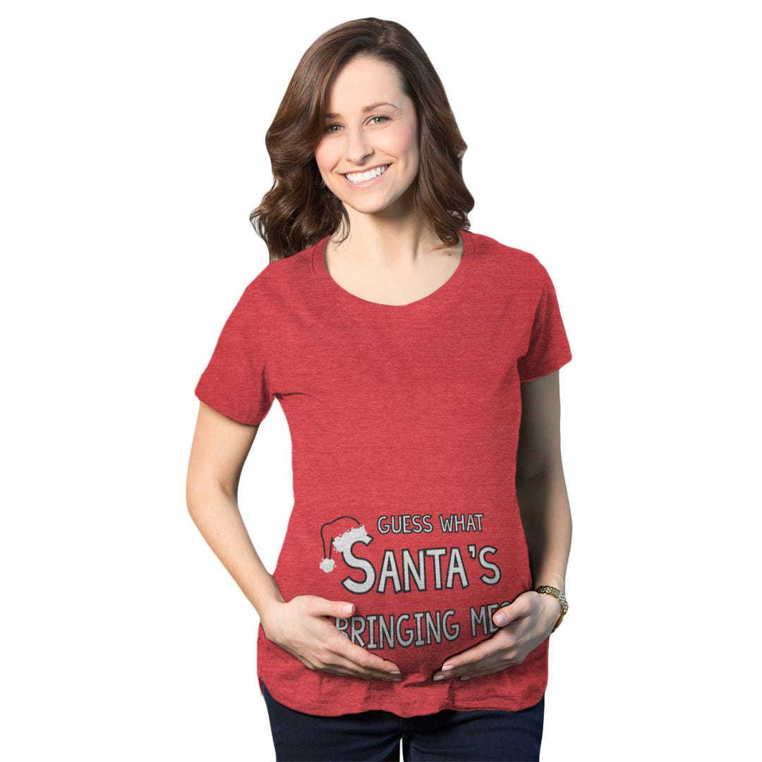 Maternity Guess What Santa Bringing Pregnancy Announcement Funny Christmas Shirt Image 1