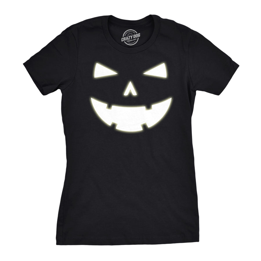 Womens Happy Tooth Glow in the Dark Pumpkin T Shirt Face Halloween Tee For Ladies Image 1