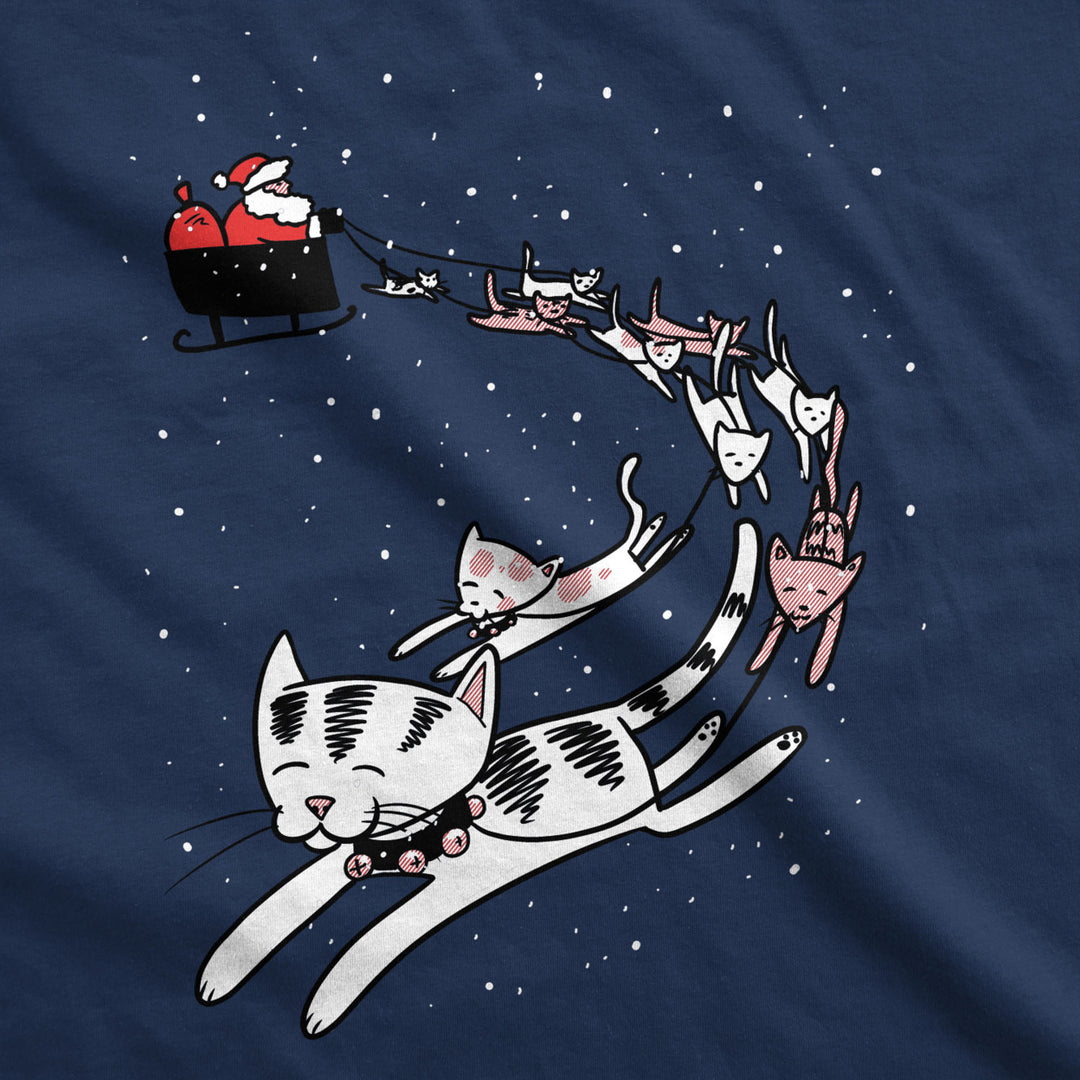 Womens Cat Reindeer Sleigh Tshirt Funny Santa Christmas Holiday Party Tee Image 2