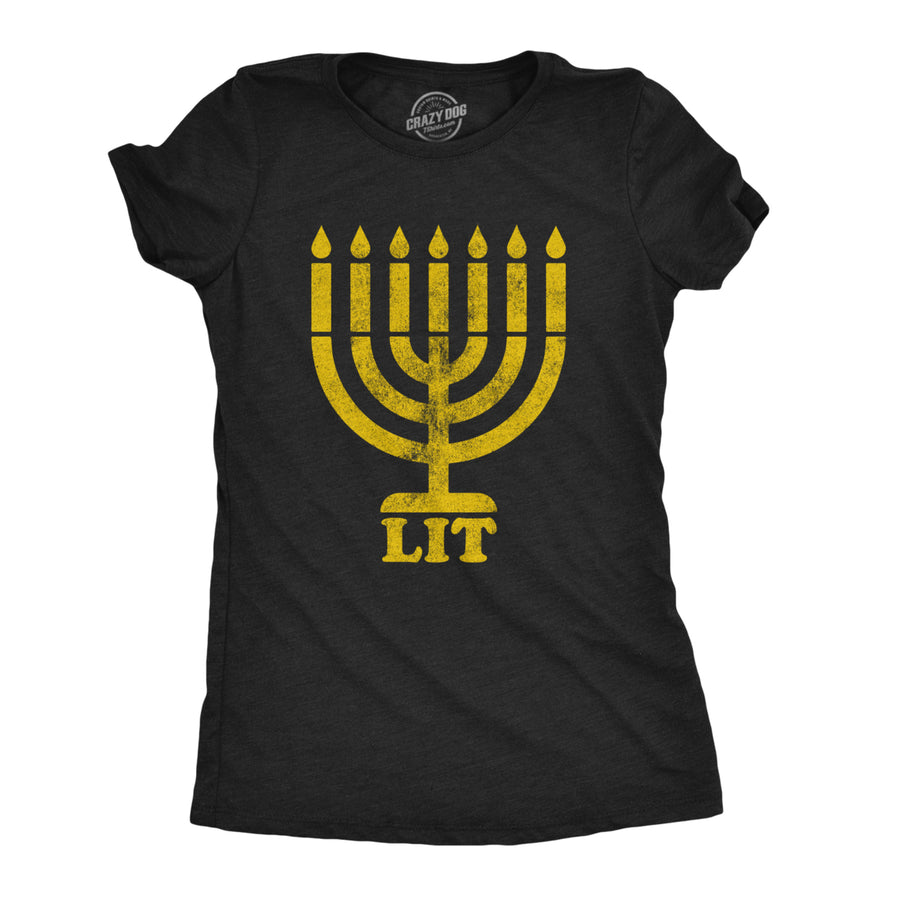 Womens Lit Menorah Tshirt Funny Hanukkah Jewish Holiday Novelty Tee Image 1