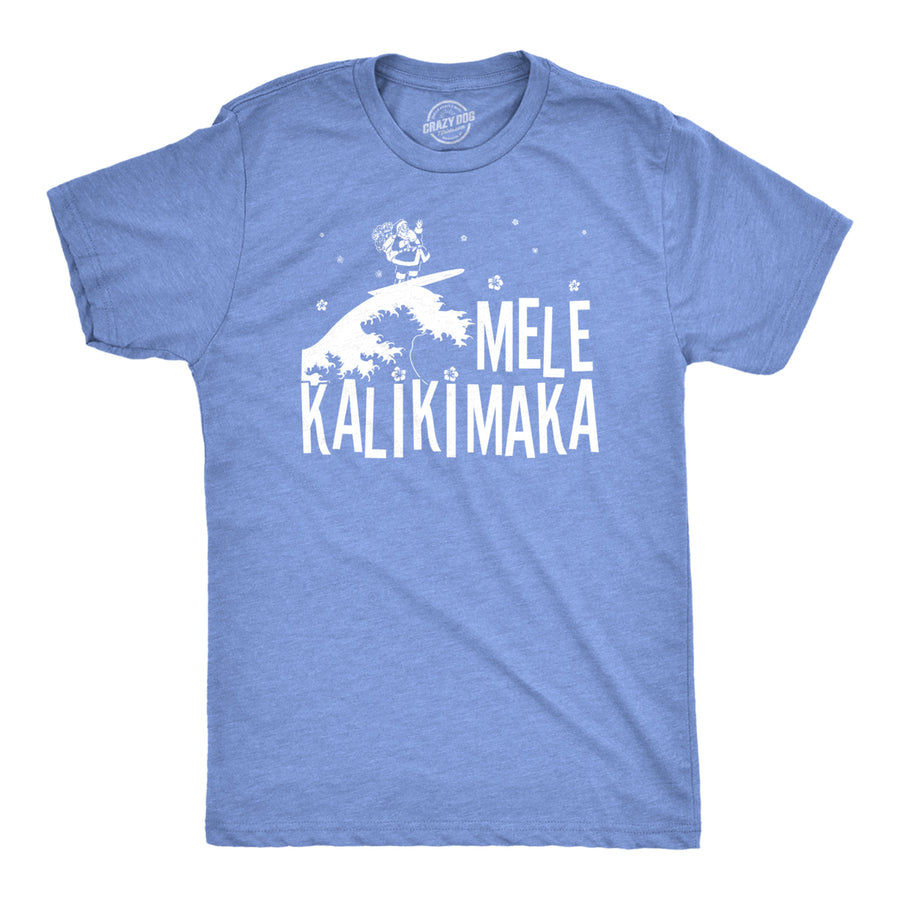 Mens Mele Kalikimaka Tshirt Funny Surfing Hawaiian Christmas Santa Tee Image 1