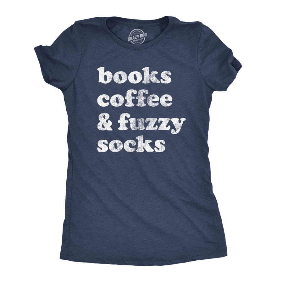 Womens Books Coffee And Fuzzy Socks T shirt Funny Cottage Lake Tee Image 1