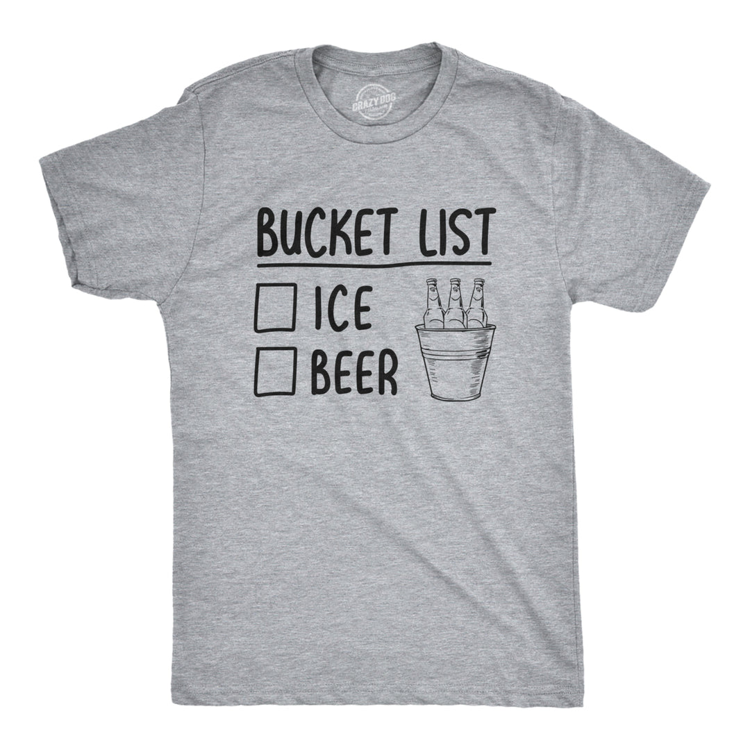 Mens Bucket List Ice Beer T shirt Funny Drinking Lover Novelty Cool Graphic Tee Image 1