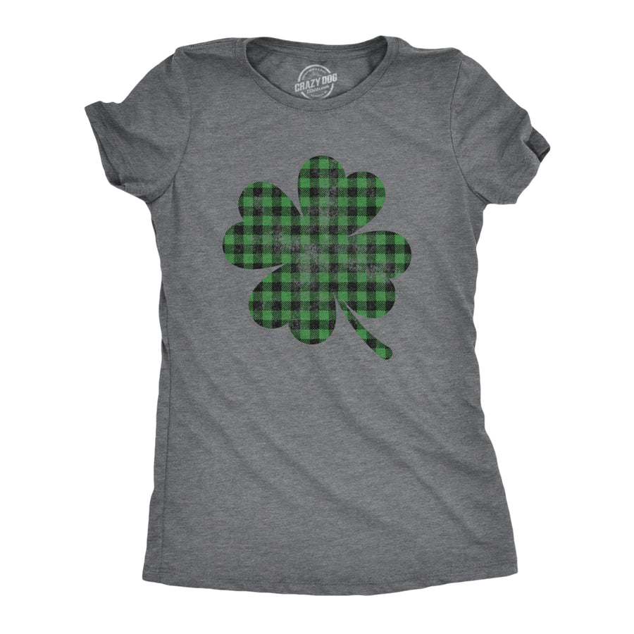 Womens Buffalo Plaid Shamrock T Shirt Funny Saint Patricks Day Lucky Irish Tee Image 1