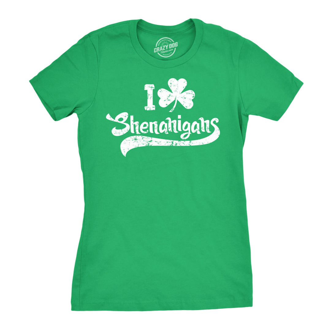 Womens I Clover Shenanigans T Shirt Funny Irish Clover St Saint Patricks Day Tee Image 1