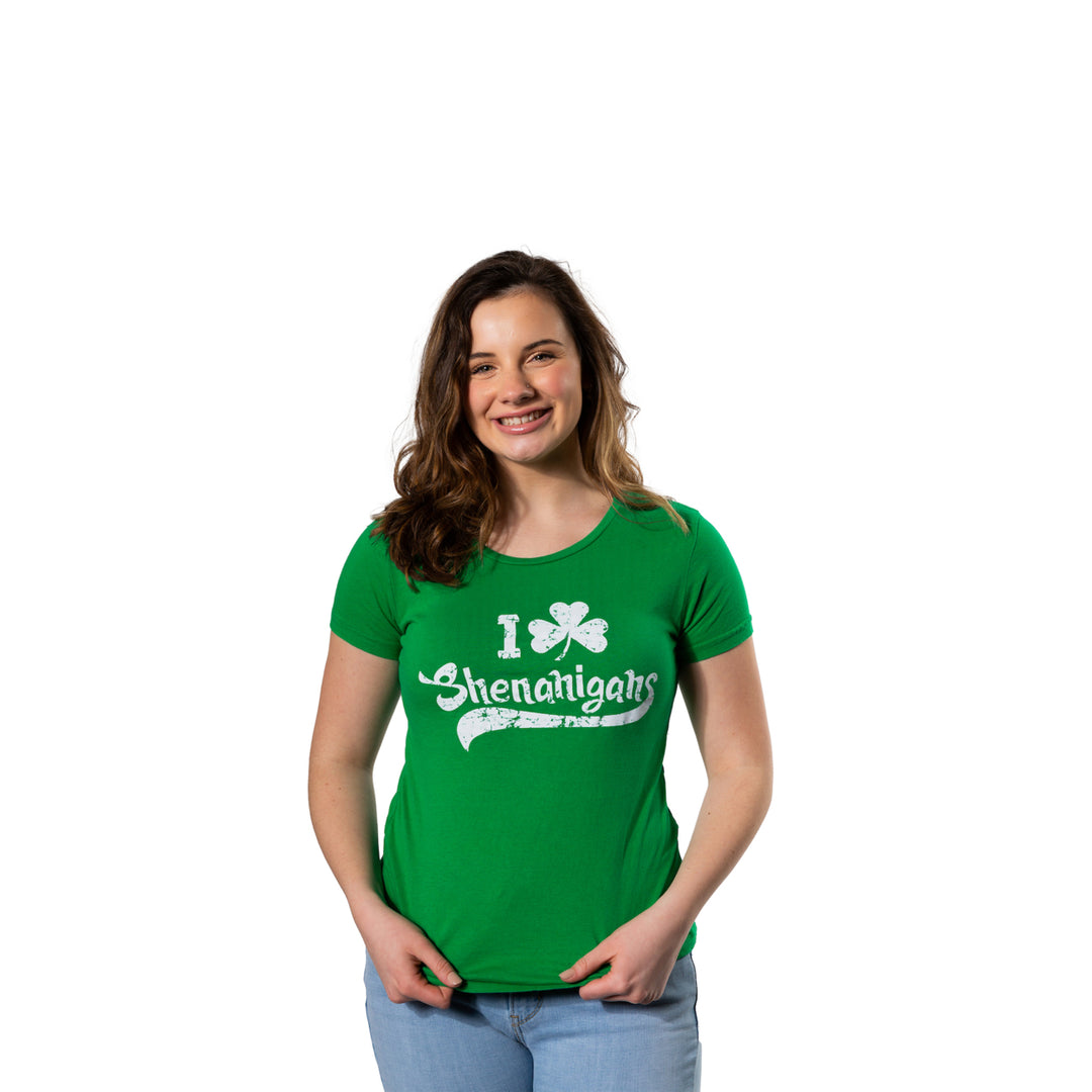 Womens I Clover Shenanigans T Shirt Funny Irish Clover St Saint Patricks Day Tee Image 4