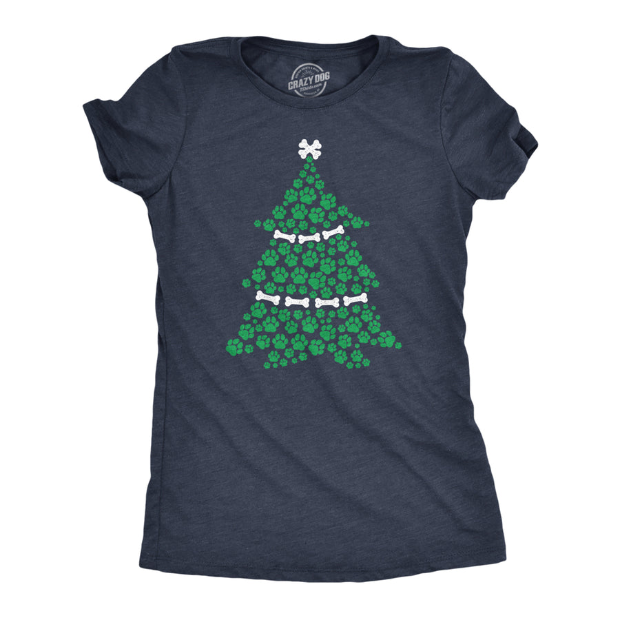 Womens Dog Paw Christmas Tree T shirt Cute Xmas Gift Holiday Puppy Lover Tee Image 1