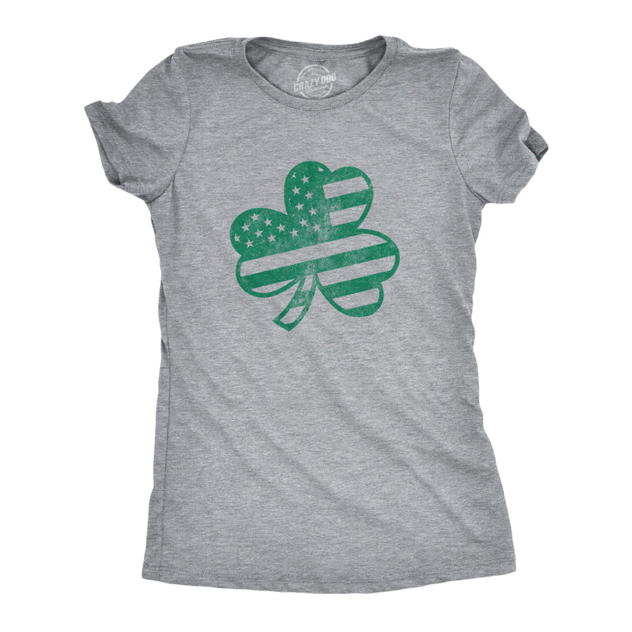 Womens American Shamrock Flag T Shirt USA Saint Patricks Day Clover Graphic Image 1