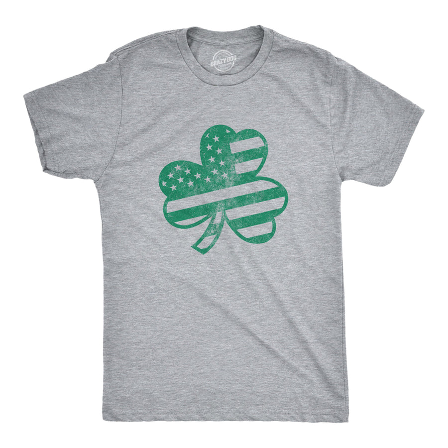 Mens American Shamrock FLAG T Shirt USA Cool Saint Patricks Day Clover Graphic Image 1