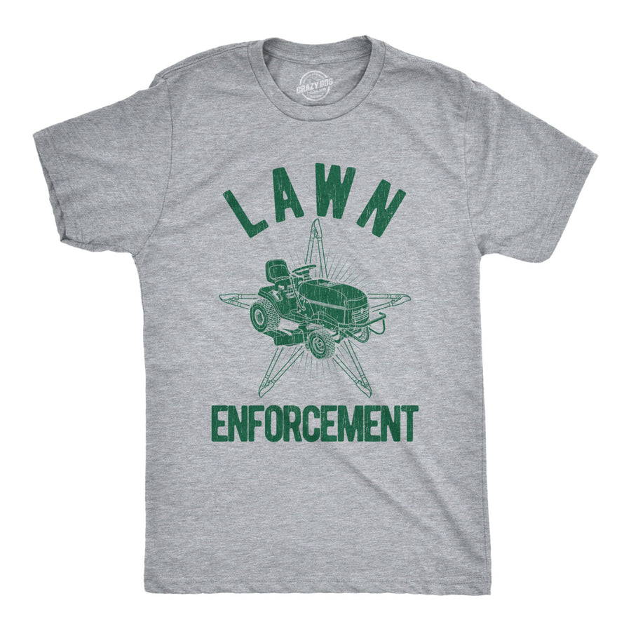 Mens Lawn Enforcement Tshirt Funny Lawnmower Police Cop Tee Image 1