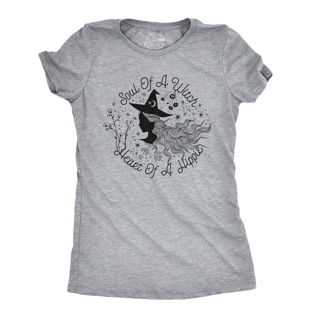 Womens Soul Of A Witch Heart Of A Hippie Tshirt Funny Halloween Tee Image 1