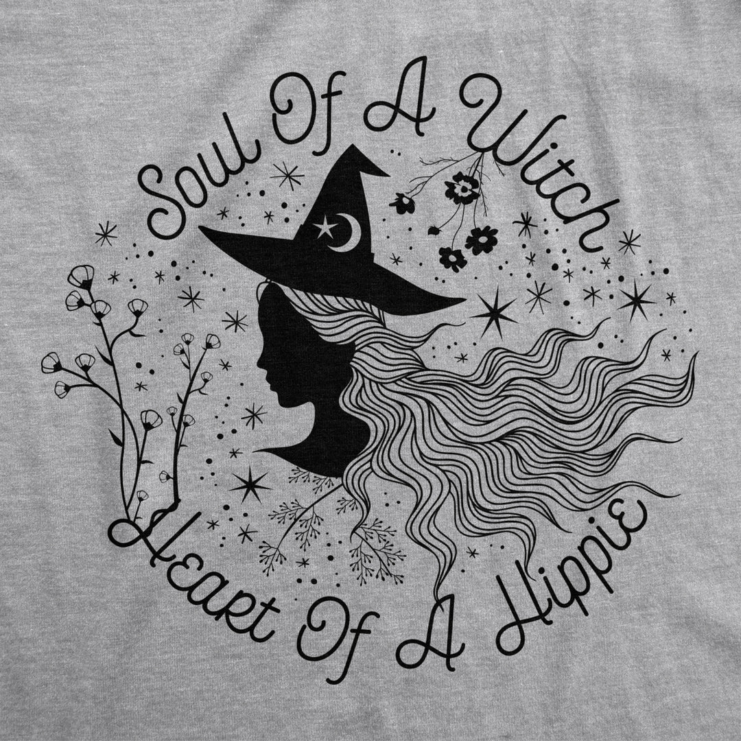 Womens Soul Of A Witch Heart Of A Hippie Tshirt Funny Halloween Tee Image 2