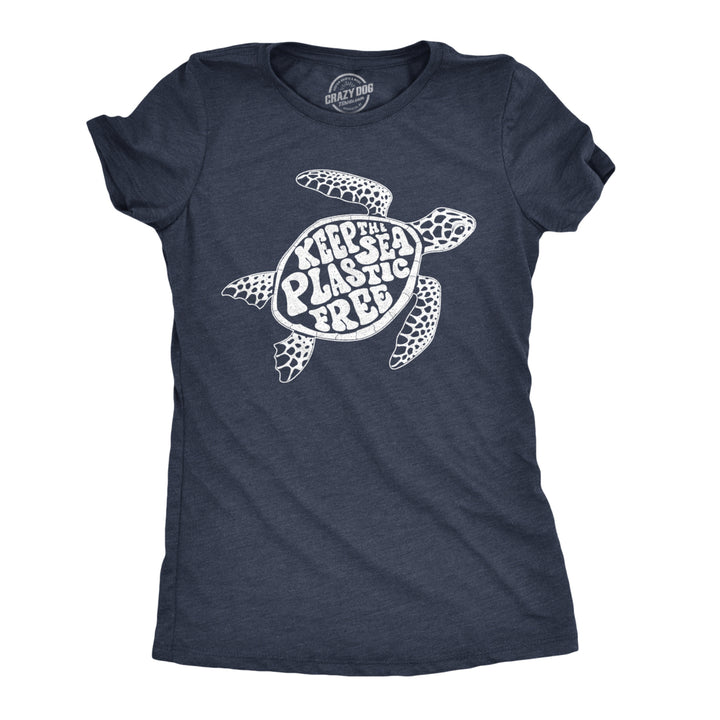 Womens Keep The Sea Plastic Free Tshirt Cute Sea Turtle Earth Day Tee Image 1