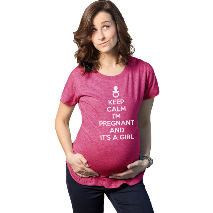 Maternity Keep Calm I'm Pregnant and It's a Girl Funny Pregnancy Tee Image 1