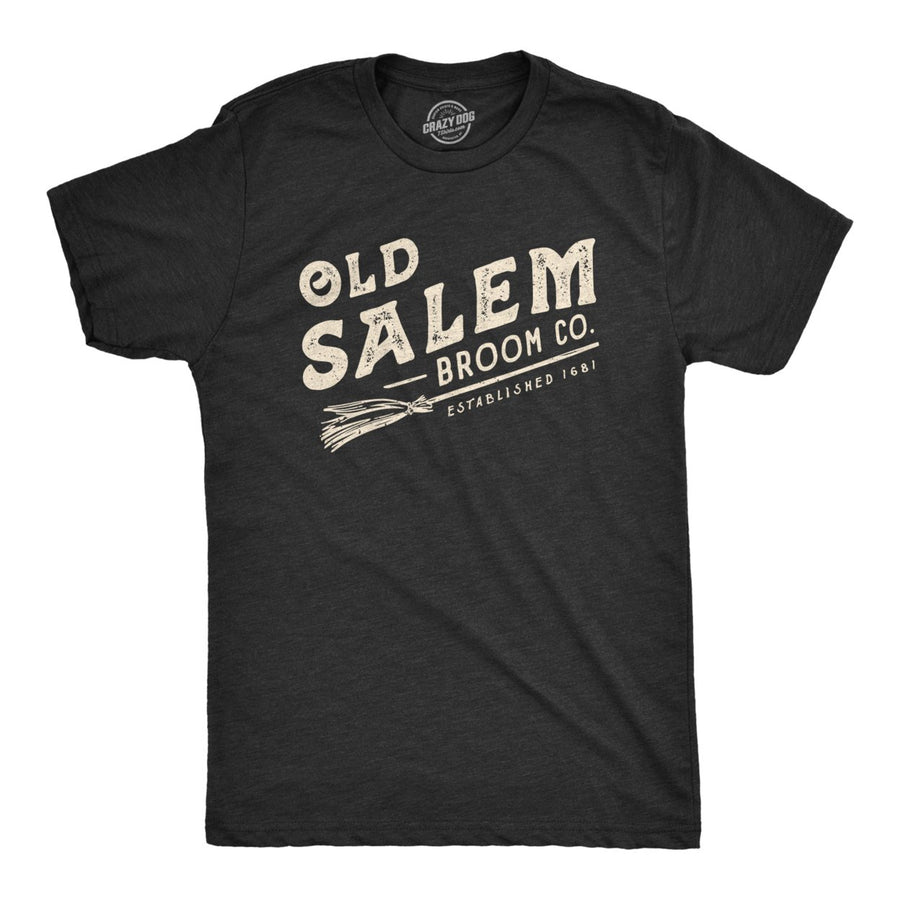 Mens Old Salem Broom Co Tshirt Funny Halloween Witch Tee Image 1