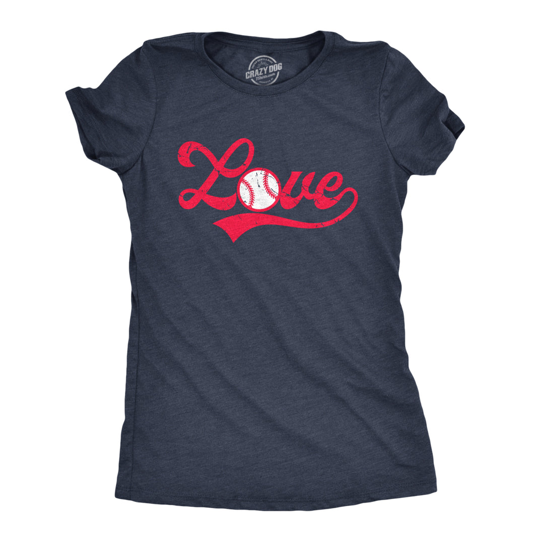 Womens Love Baseball Script Tshirt Cute Summer Sports Tee Image 1