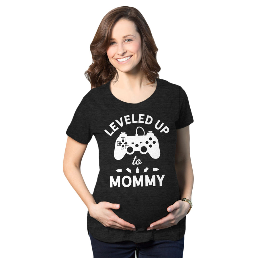 Maternity Leveled Up To Mommy Tshirt Cute Pregnancy Video Game Tee Image 1