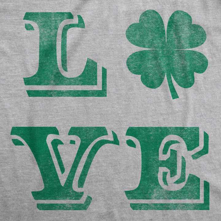 Womens LOVE Lucky Clover Saint Patricks Day Cute Irish St Patty Shamrock T Shirt Image 2