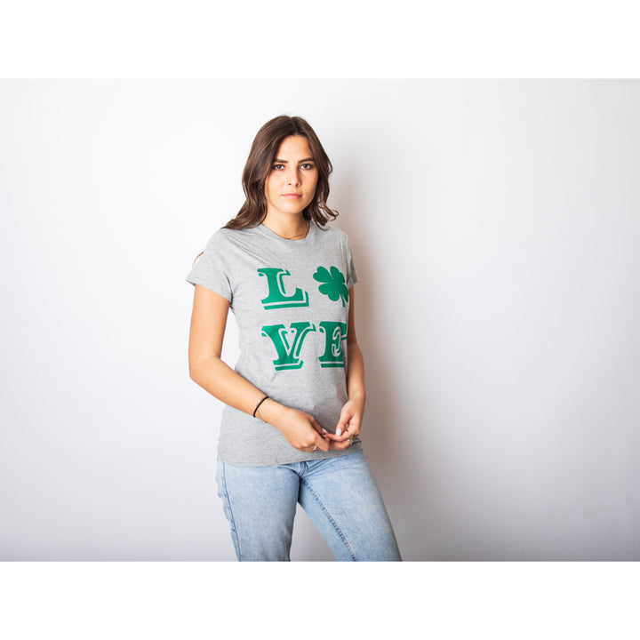 Womens LOVE Lucky Clover Saint Patricks Day Cute Irish St Patty Shamrock T Shirt Image 4