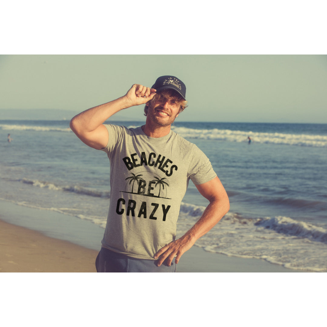 Mens Beaches Be Crazy Tshirt Funny Outdoor Summer Vacation Tee Image 4