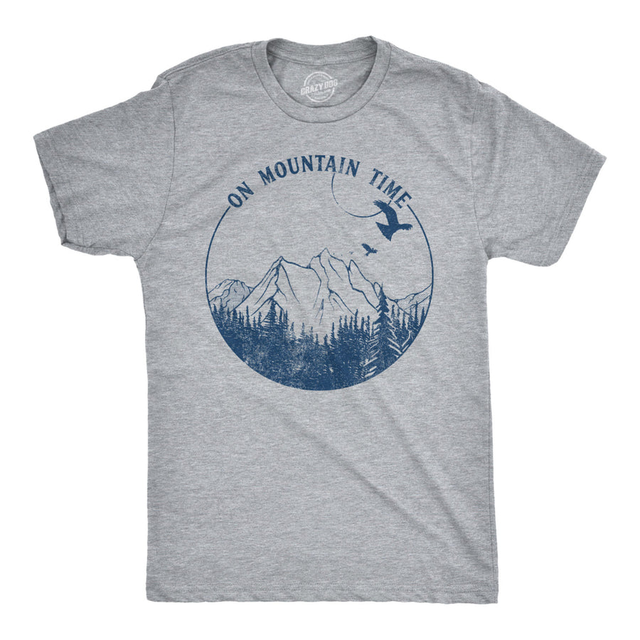 Mens On Mountain Time T shirt Cute Hiking Camping Gift Happy Camper Tee For Guys Image 1