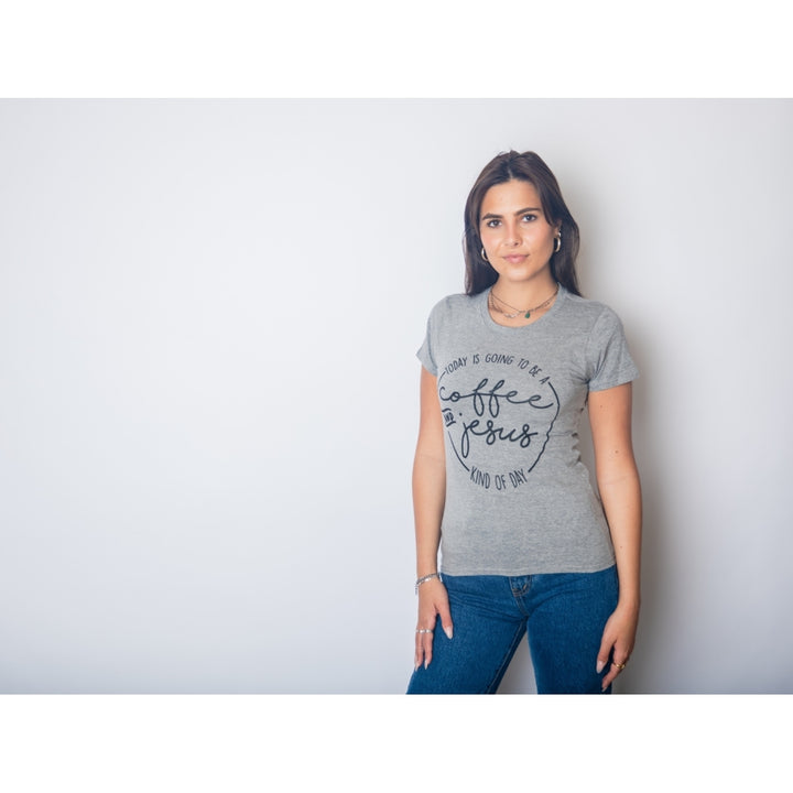 Womens Coffee And Jesus T Shirt Cute Religious Easter Christian Faith Morning Image 4