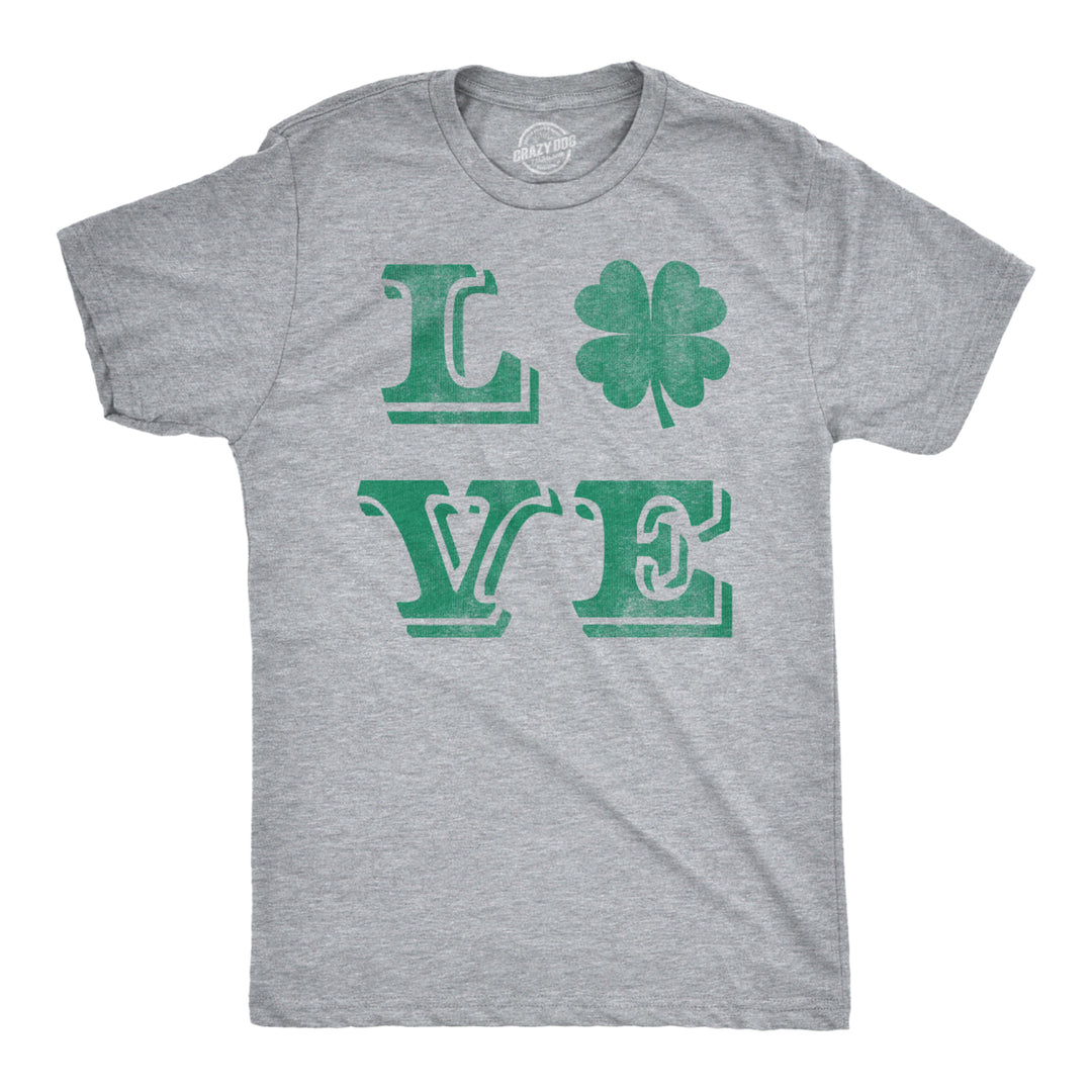 Mens LOVE Lucky Clover T Shirt Saint Patricks Day Shamrock St Patty Top Irish Image 1