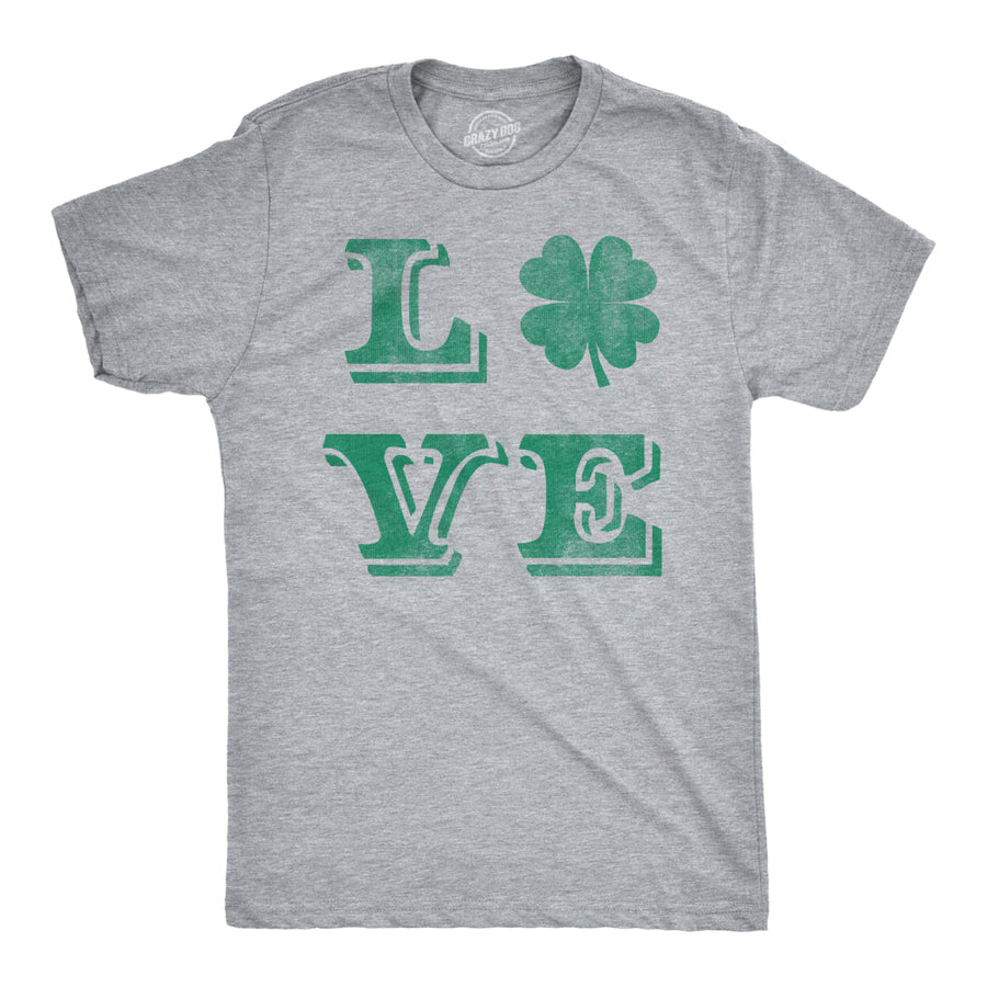 Mens LOVE Lucky Clover T Shirt Saint Patricks Day Shamrock St Patty Top Irish Image 1