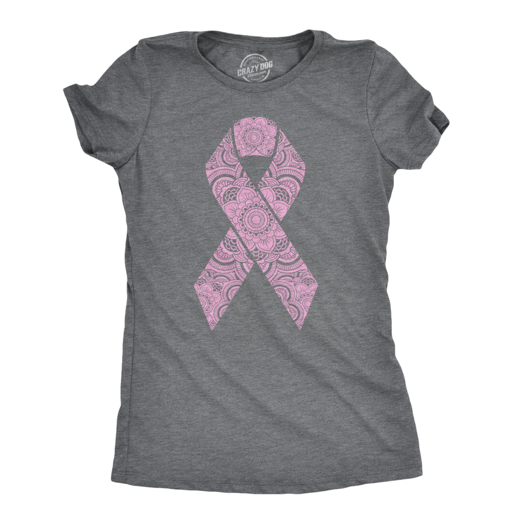 Womens Floral Breast Cancer Ribbon Awareness Survivor T shirt Image 1