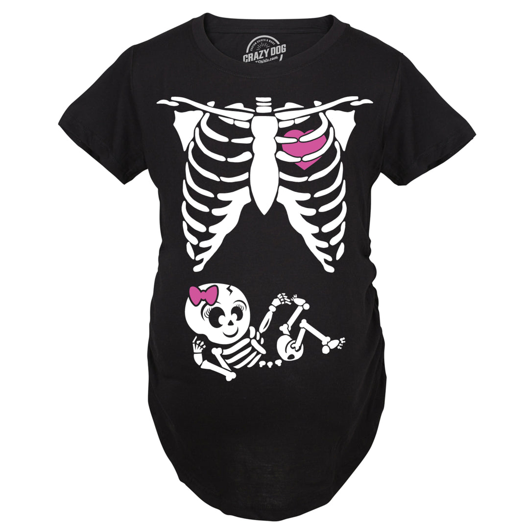 Maternity Baby Girl Skeleton Cute Halloween Pregnancy Bump Tshirt Image 4