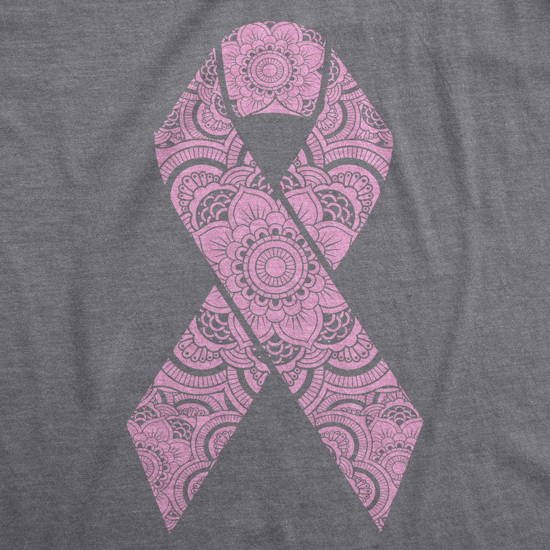 Womens Floral Breast Cancer Ribbon Awareness Survivor T shirt Image 2